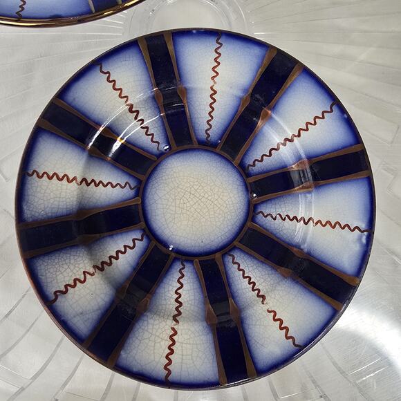 3 pc Gaudy Welsh Flow Blue Wagon Wheel  8" Plate 5" Bowl 6" Saucer Antique 1800s - Picture 4 of 10